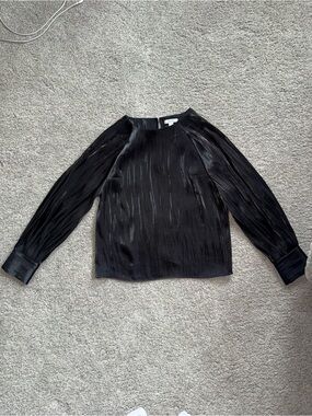 Zara Black Pleated Long-Sleeve Blouse